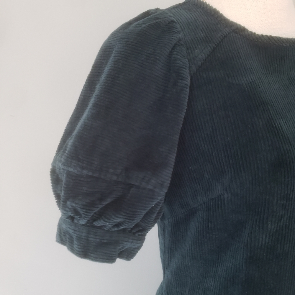 Universal Thread Green Corduroy Puff Sleeve Dress - Picture 4 of 15